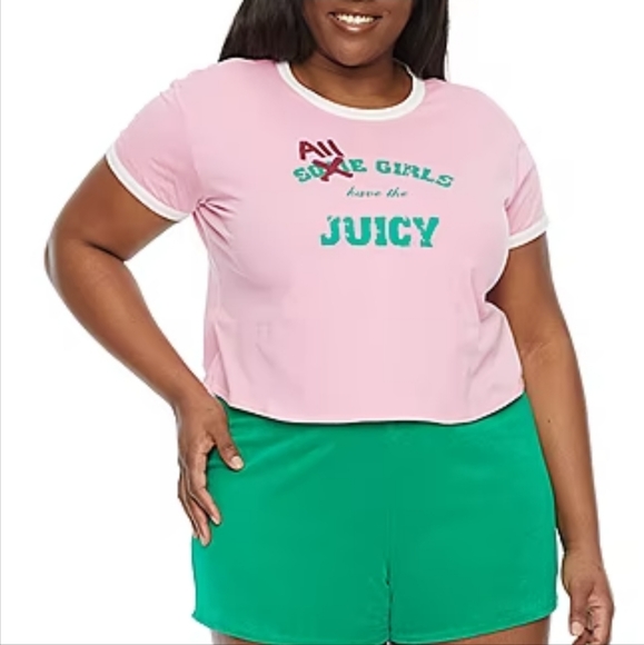 JUICY BY JUICY COUTURE RINGER WOMEN'S PLUS CREW NECK SHORT SLEEVE T-SHIRT, 2X 3X - Picture 3 of 3